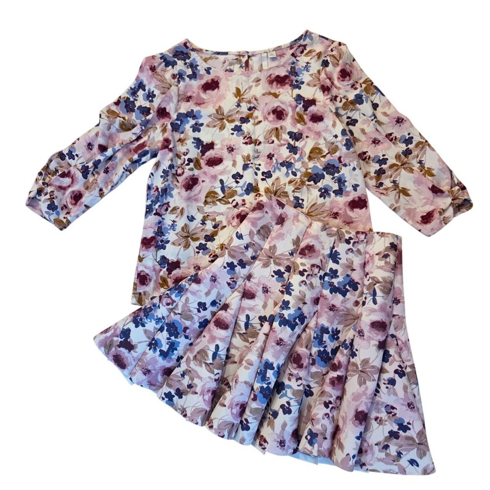 LC Lauren Conrad Runway 2 Piece Floral Skirt Set Long Sleeve Blouse Easter S/4